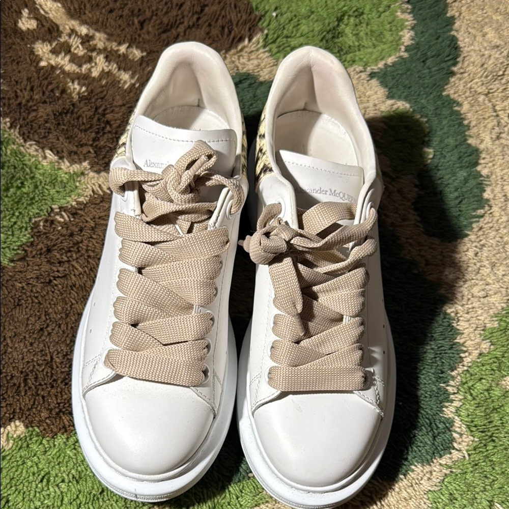 Alexander McQueen White and Tan Sneakers with Minimalist Design